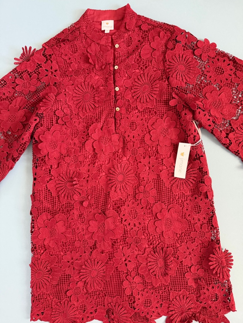 NWT J.Marie Seraphina Floral 3D Lace 3/4 Maroon Wine Preppy Shift Dress - Picture 4 of 7